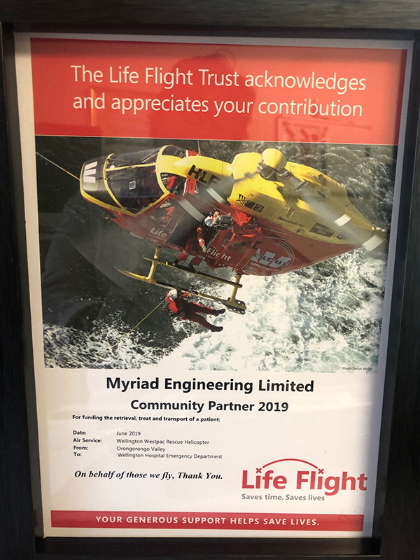 Life Flight sponsorship certificate